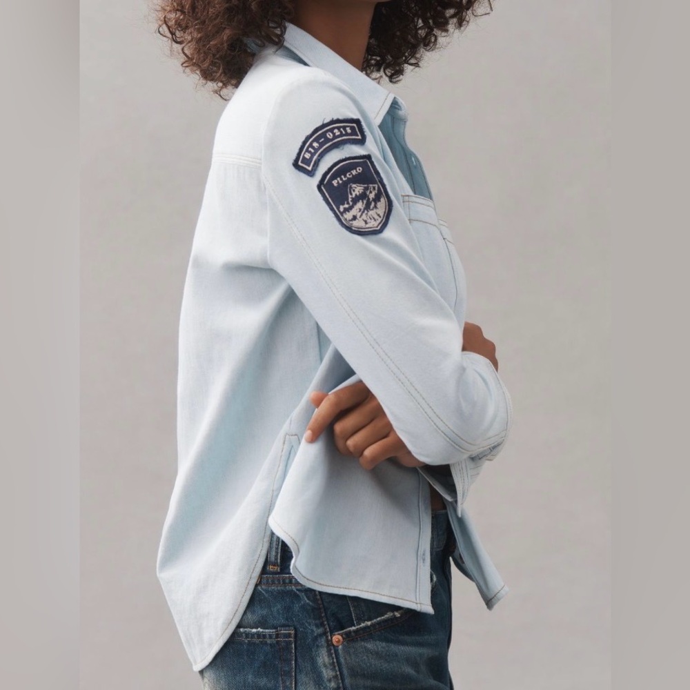 Anthropologie Pilcro Buttondown Denim  Patch Shirt - Picture 3 of 13